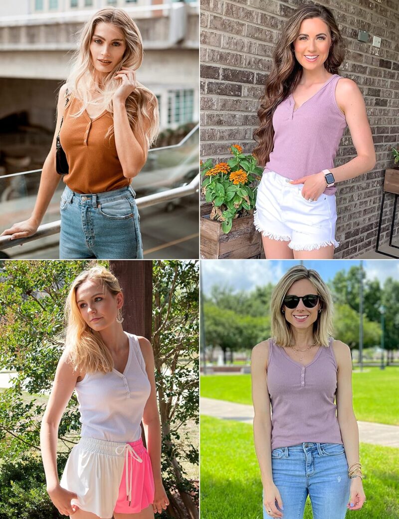 MEROKEETY Women's V Neck Tank Tops Summer Sleeveless Ribbed Button Casual Henley Shirts - Image 6