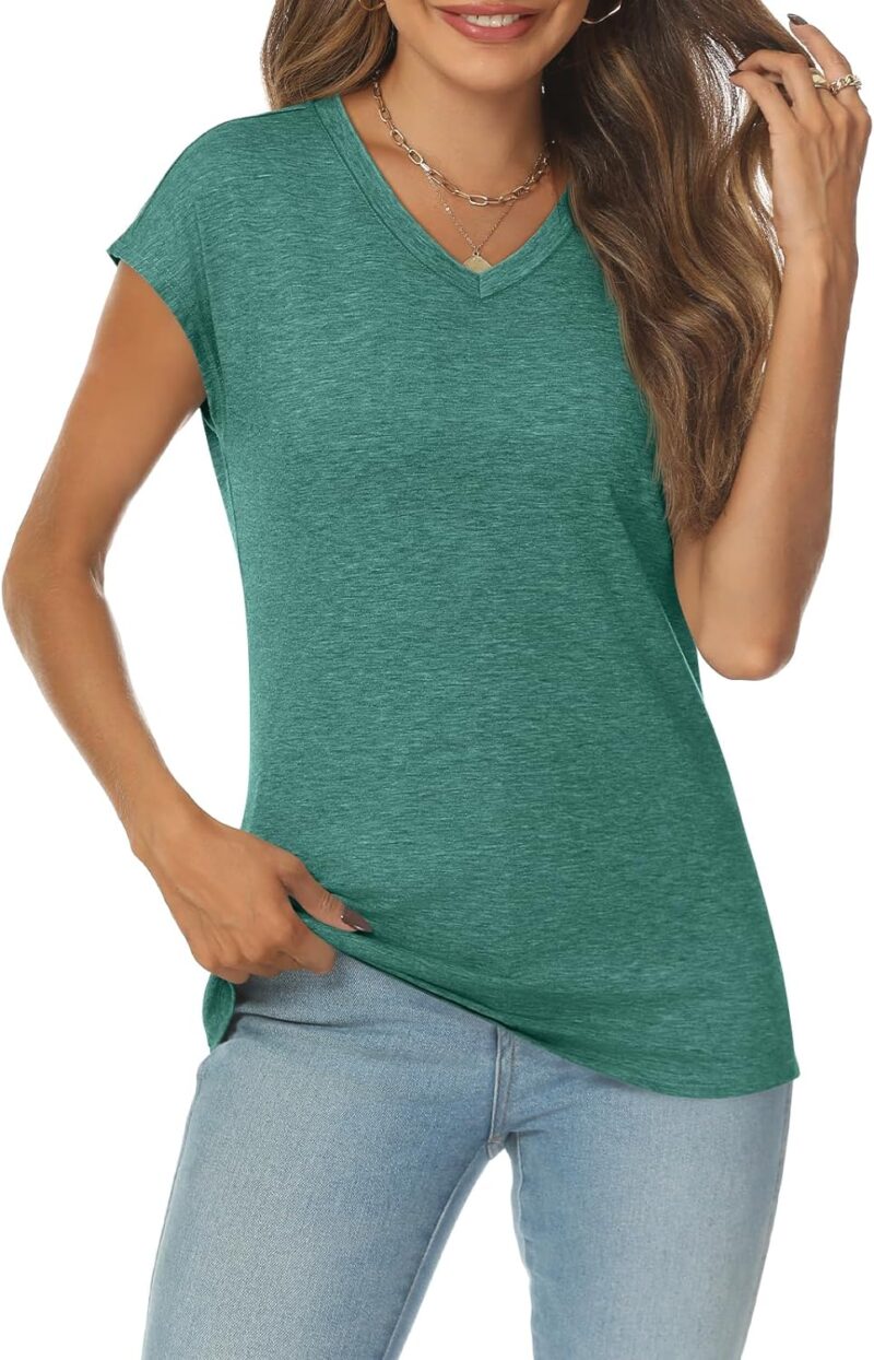 AUTOMET Womens V Neck Tshirts Cap Sleeve Casual Tops Oversized Cute T Shirts Summer Clothes Trendy Basics Tees Clothing - Image 4