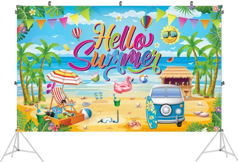 Hello Summer Party Decorations, Hello Summer Backdrop Banner for Hello Summer Party Decorations Supplies, 71 x 43 inch - Image 3