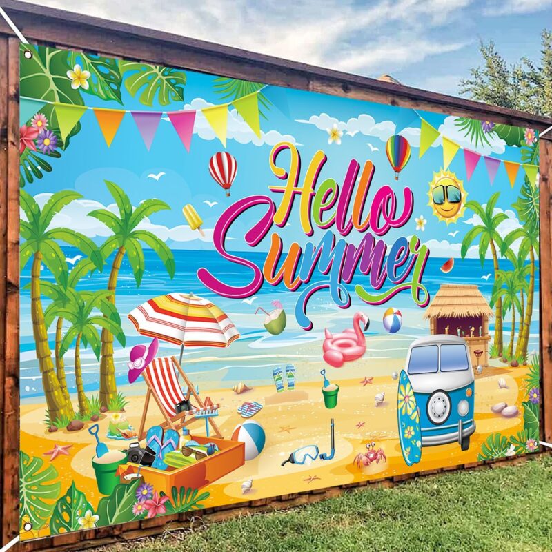 Hello Summer Party Decorations, Hello Summer Backdrop Banner for Hello Summer Party Decorations Supplies, 71 x 43 inch - Image 6