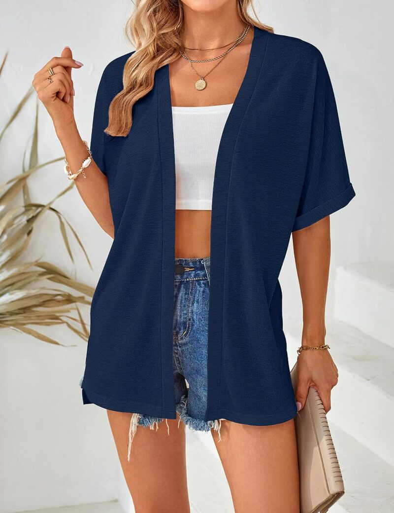 MEROKEETY Womens 2024 Summer Lightweight Cardigan Short Sleeve Open Front Casual Loose Cover Ups - Image 3