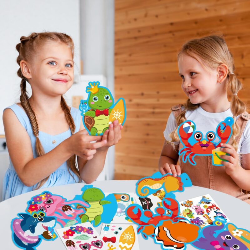 3sscha 40 Packs Summer Sea Animals Craft Kit for Kids - Make Your Own Ocean Marine Animal Card Bulk Set DIY Self-Adhesive Sticker Handmade Art Project Decor Classroom Home Activity Gift Party Favor - Image 6