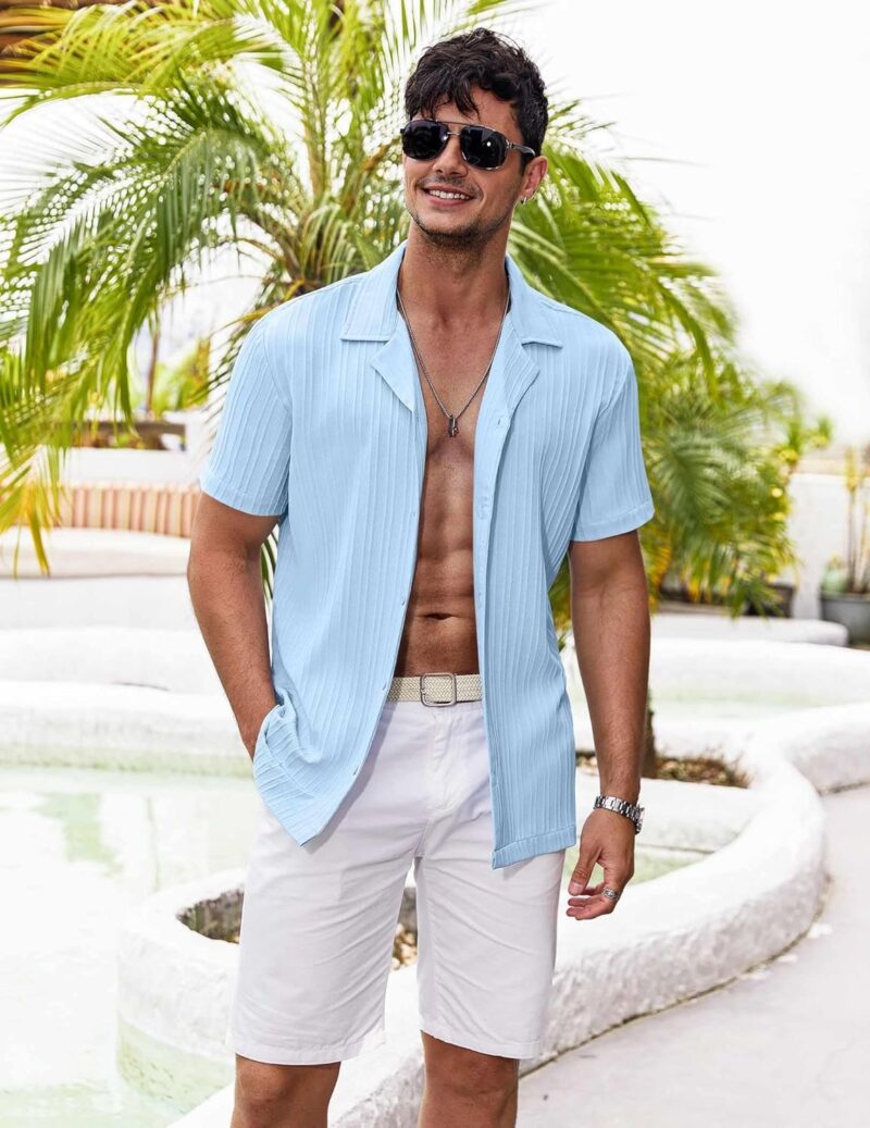 COOFANDY Men's Casual Shirts Short Sleeve Button Down Shirts Fashion Textured Summer Beach Shirt - Image 2