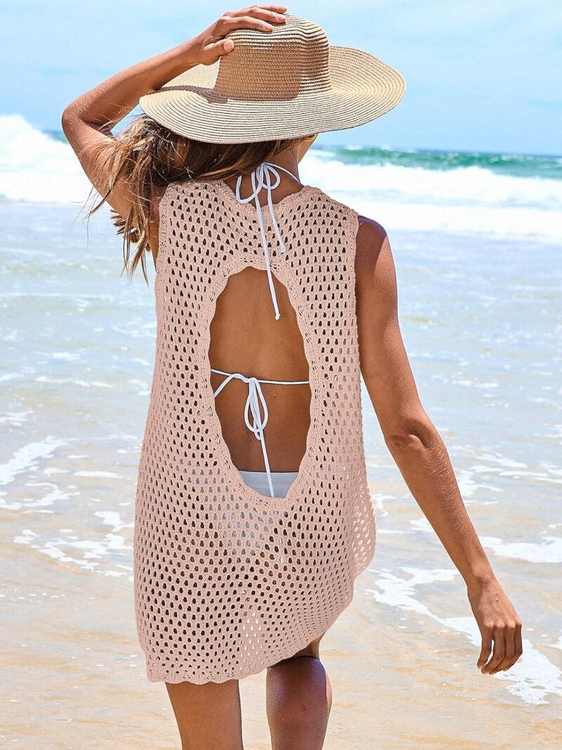 ANRABESS Womens Swimsuit Cover Up Sleeveless Knit 2024 Summer Outfits Swimwear Bathing Suit Coverup Crochet Beach Dress - Image 4