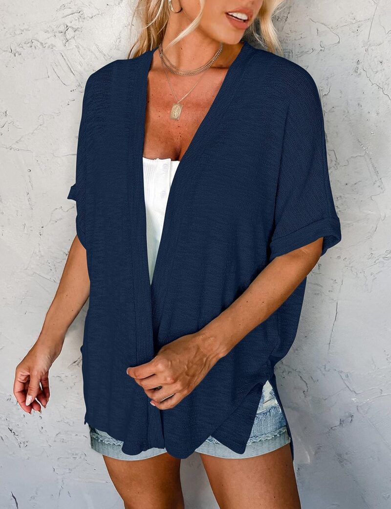 MEROKEETY Womens 2024 Summer Lightweight Cardigan Short Sleeve Open Front Casual Loose Cover Ups - Image 2