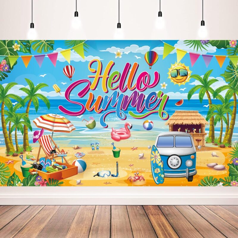 Hello Summer Party Decorations, Hello Summer Backdrop Banner for Hello Summer Party Decorations Supplies, 71 x 43 inch - Image 8