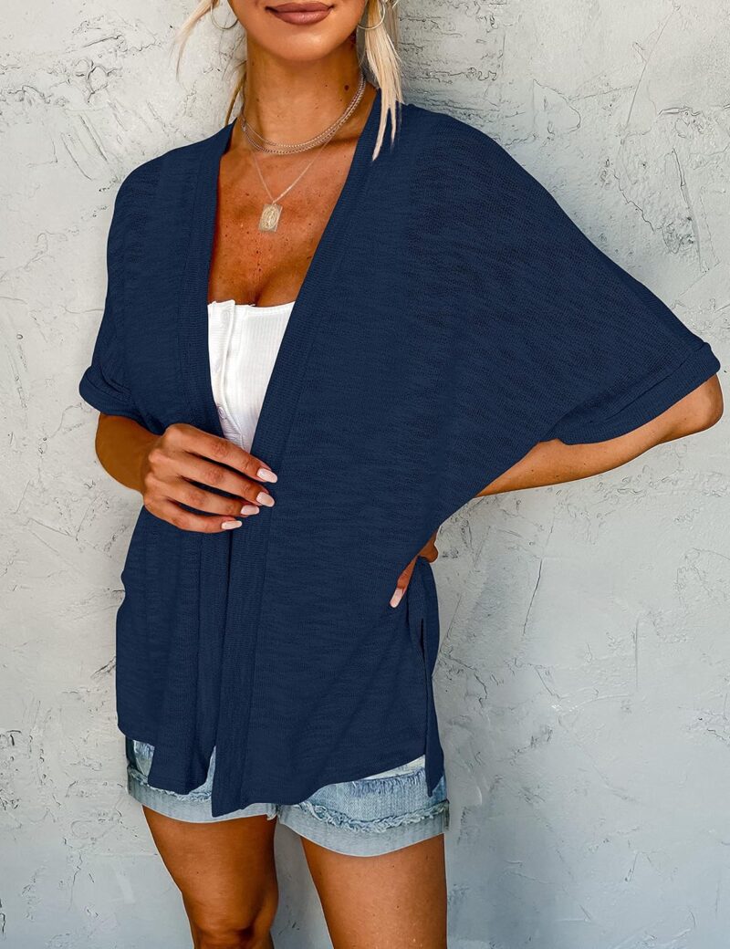 MEROKEETY Womens 2024 Summer Lightweight Cardigan Short Sleeve Open Front Casual Loose Cover Ups - Image 7