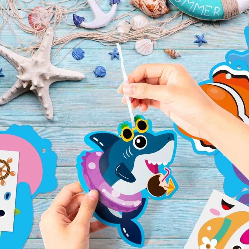 3sscha 40 Packs Summer Sea Animals Craft Kit for Kids - Make Your Own Ocean Marine Animal Card Bulk Set DIY Self-Adhesive Sticker Handmade Art Project Decor Classroom Home Activity Gift Party Favor - Image 3