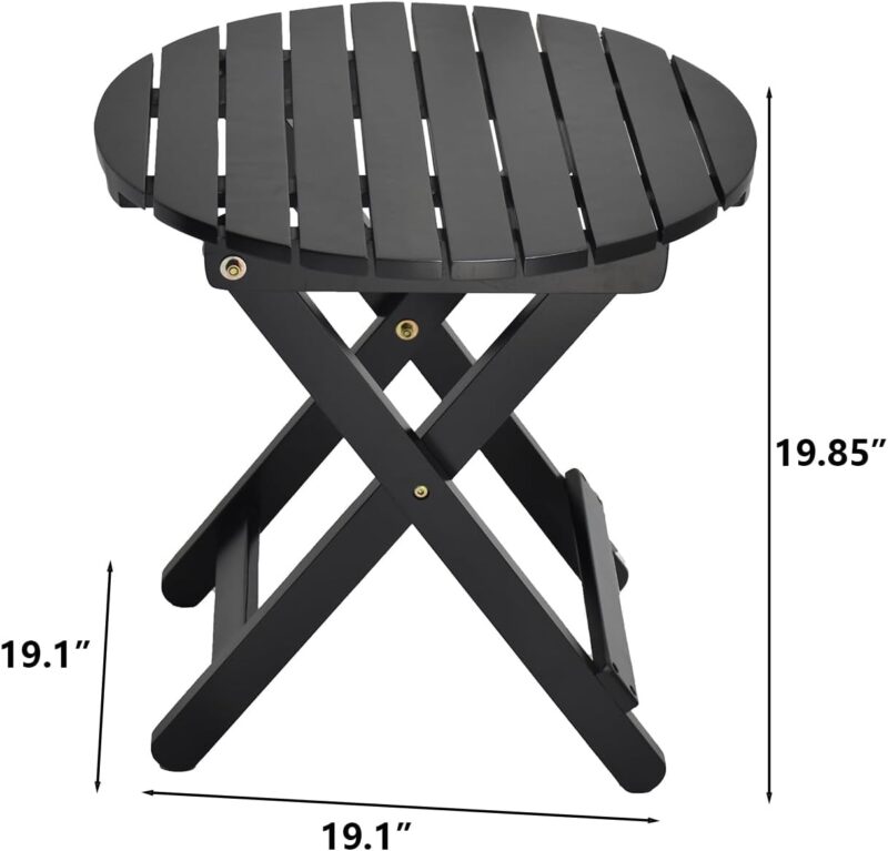 Small Round Folding Side Table - Portable End Table for Outdoor Patio Use, Ideal as Coffee Table or Plant Stand, 19.1" D x 19.1" W x 19.85" H, Black - Image 3