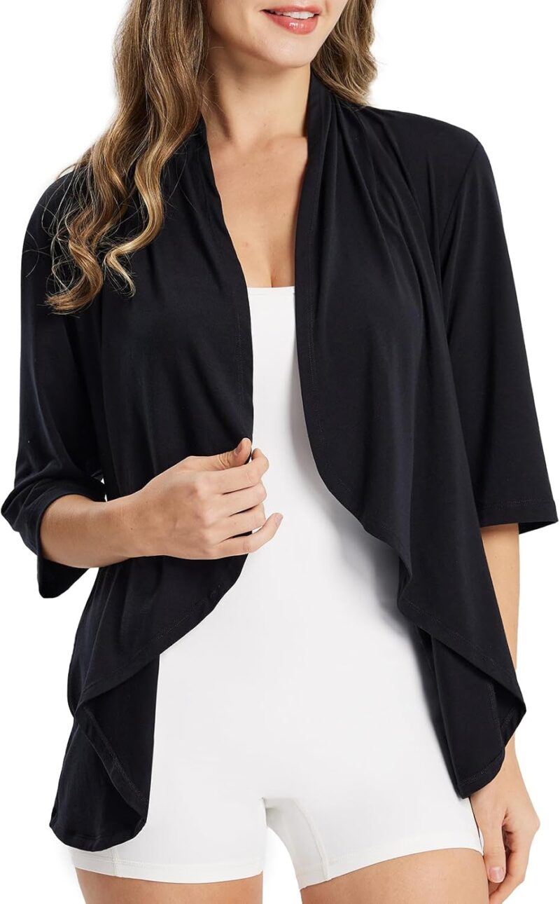 BALEAF Women's Lightweight Cardigans Open Front 3/4 Sleeve Soft Summer Long Cardigan with Pockets for Office Yoga - Image 2