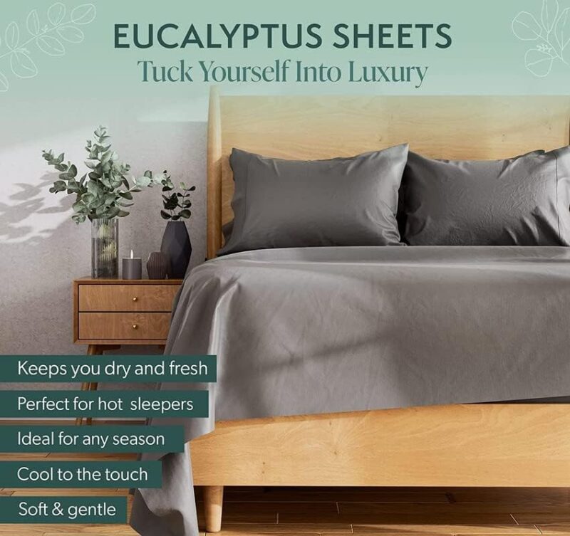 Eucalyptus Sheets Olympic Queen Size, 100% Tencel Cotton Sheet Set, Deep Pocket 4 Pcs Olympic Queen Bed Sheets | Lyocell Cool Sheets for Hot Sleepers - Luxuriously Cooling Super Soft Sateen_Navy Blue - Image 4