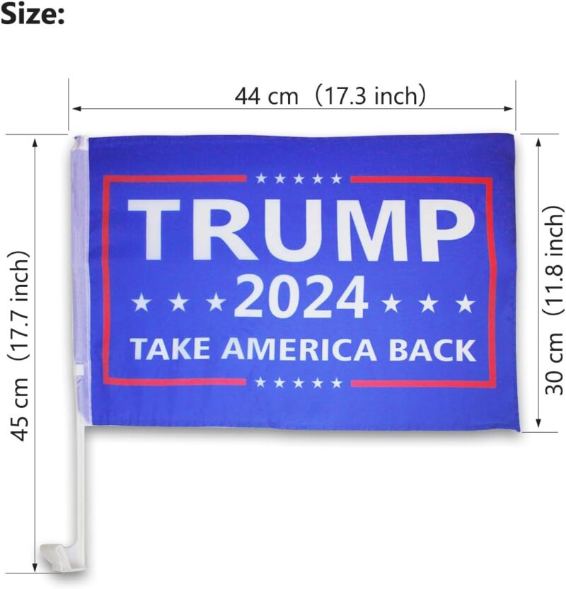 2 Pack Trump Car Flag, Trump 2024 Flag, MAGA FLAG for Windows with Clip-17 inch Flag Pole and 17 x 11 inch Flag, Trump Merchandise 2024 - Image 2