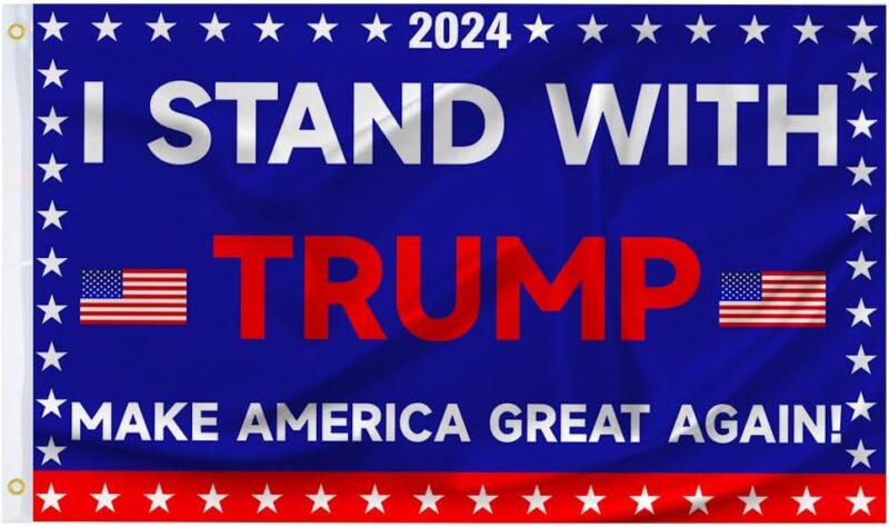 I Stand with Trump 3x5 Ft Flags, 2024 Donald Trump For President Campaign Poster Banner Sign for Indoor Outdoor Decoration