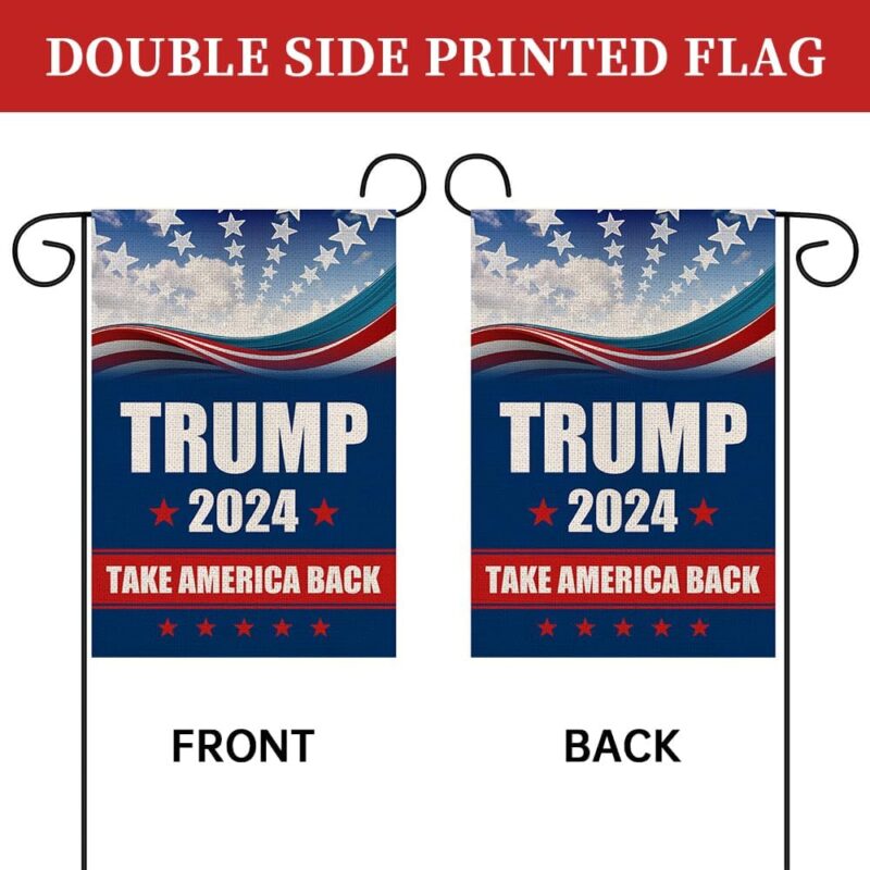 Donald Trump 2024 Take America Back Burlap Garden Flag, Small Double Sided Premium Fabric, 12" x 18"，US Election Patriotic Outdoor Decoration Banner for Yard Lawn (Blue 001) - Image 3