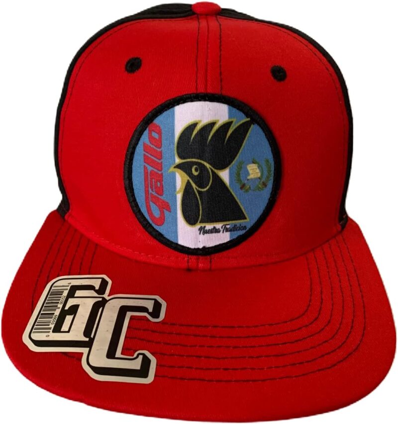 Gorra Negra y roja Guatemala one Size fit All with snap Back, Flat fit Style gallo