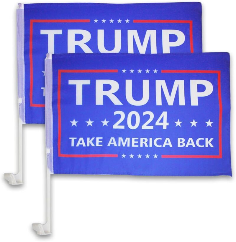 2 Pack Trump Car Flag, Trump 2024 Flag, MAGA FLAG for Windows with Clip-17 inch Flag Pole and 17 x 11 inch Flag, Trump Merchandise 2024