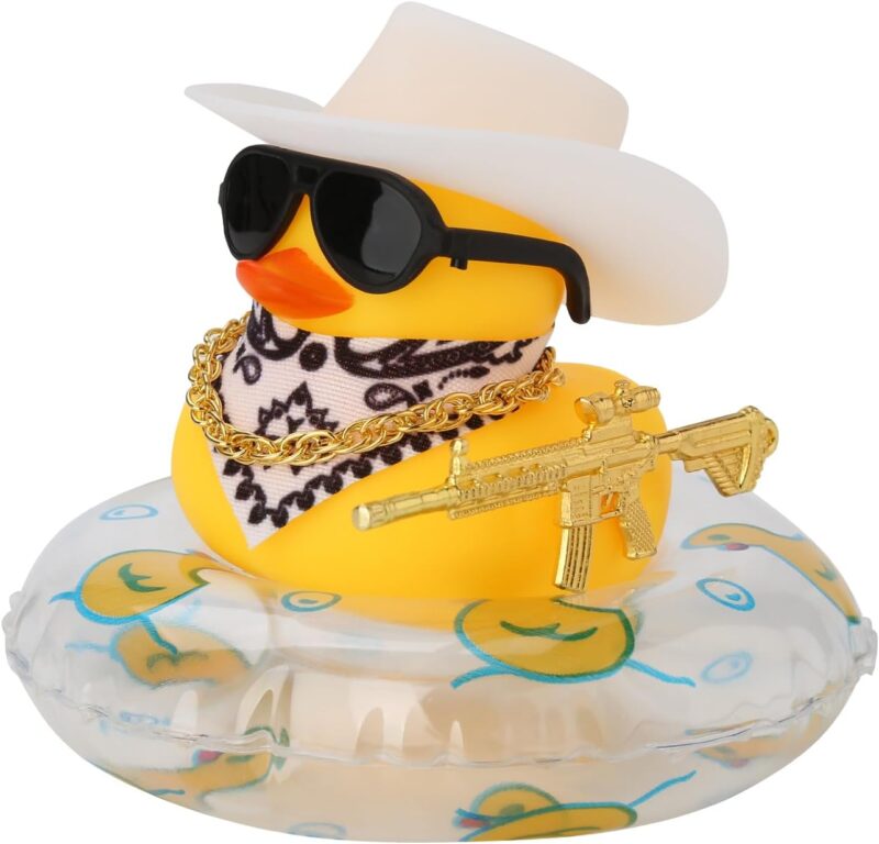 Ducks for Cars - Rubber Duck for Dashboard of Car, Yellow Duck Car Dashboard Decorations, Squeak Ducks Car Ornaments Car Décor Accessories with Hat Swim Ring Necklace Sunglasses for Decor Home