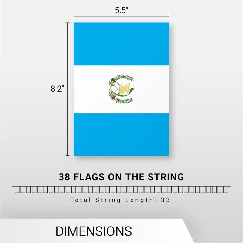 G128 Guatemala Guatemalan Bunting Banner | Flag 8.2 x 5.5 Inch, Full String 33 Feet | Printed 150D Polyester, Decorations For Bar, School, Festival Events Celebration - Image 7