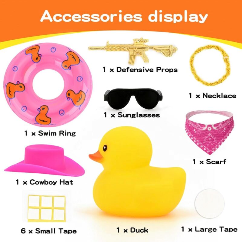 Ducks for Cars - Rubber Duck for Dashboard of Car, Yellow Duck Car Dashboard Decorations, Squeak Ducks Car Ornaments Car Décor Accessories with Hat Swim Ring Necklace Sunglasses for Decor Home - Image 2