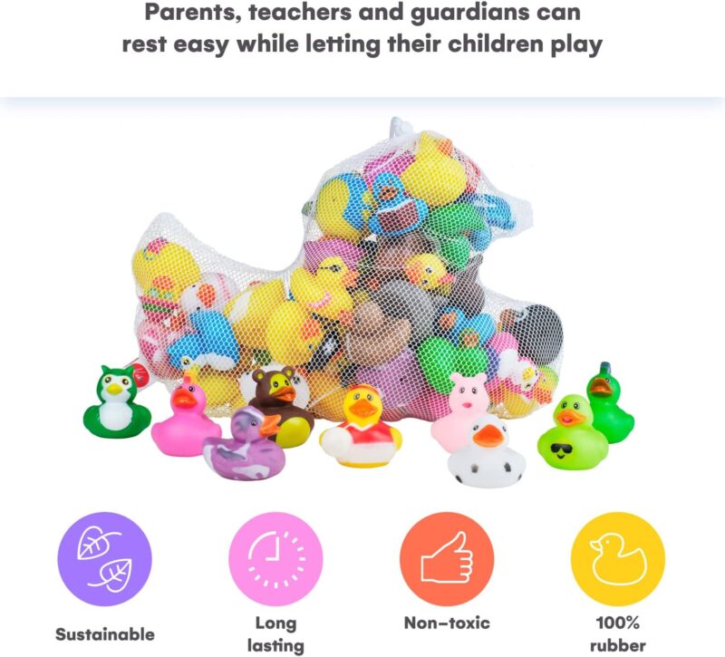 Kicko Assorted Rubber Ducks with Mesh Bag - 50 Ducklings, 2 Inch – Jeep Ducks for Kids, Baby Bath Toys, Sensory Play, Stress Relief, Novelty, Stocking Stuffers, Classroom Prizes, Supplies, Holidays - Image 4