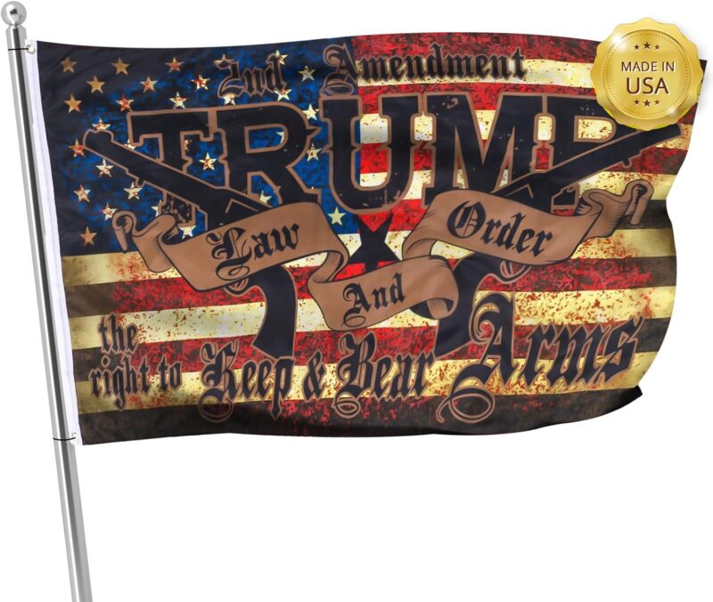 Trump 2024 Flag, Trump Law & Order 2nd Amendment Guns American Flags, Trump Flag with Brass Buttonhole 100D Polyester Yarn UV protection Fade Resistant for Indoor Outdoor Decoration Banner