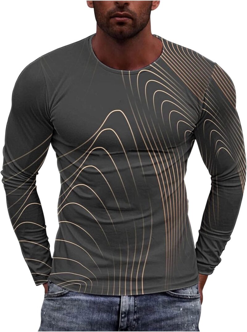 Mens Shirts Long Sleeve Casual Stylish Dye Print Crewneck Sweatshirts Man Lightweight Loose Fit Workout Pullover Tees