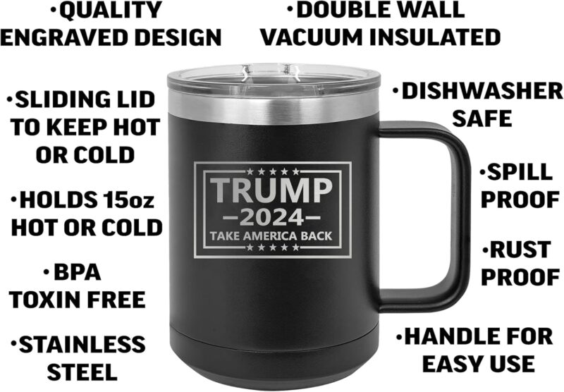 Rogue River Tactical Donald Trump 2024 Take America Back Heavy Duty Stainless Steel Black Coffee Mug Travel Tumbler With Lid Novelty Cup Great Gift Idea For Conservative or Republican - Image 2