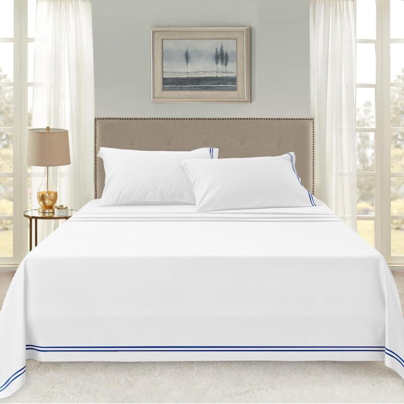 subrtex King Sheet Set Cotton Tencel Lyocell Bed Sheets Deep Pockets Bedding Sheets & Pillowcases Set, Luxury Hotel, Silky Soft, Cooling Sheets Sets 4 Piece White - Image 8