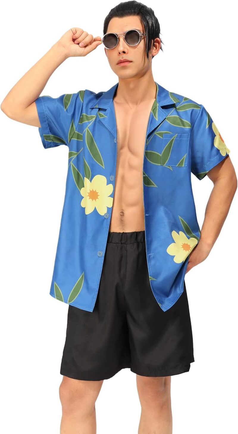 DAZCOS Suguru Geto Cosplay Shirt Slim Fit Floral Costume Hawaiian Beach Button Shirts with Pocket