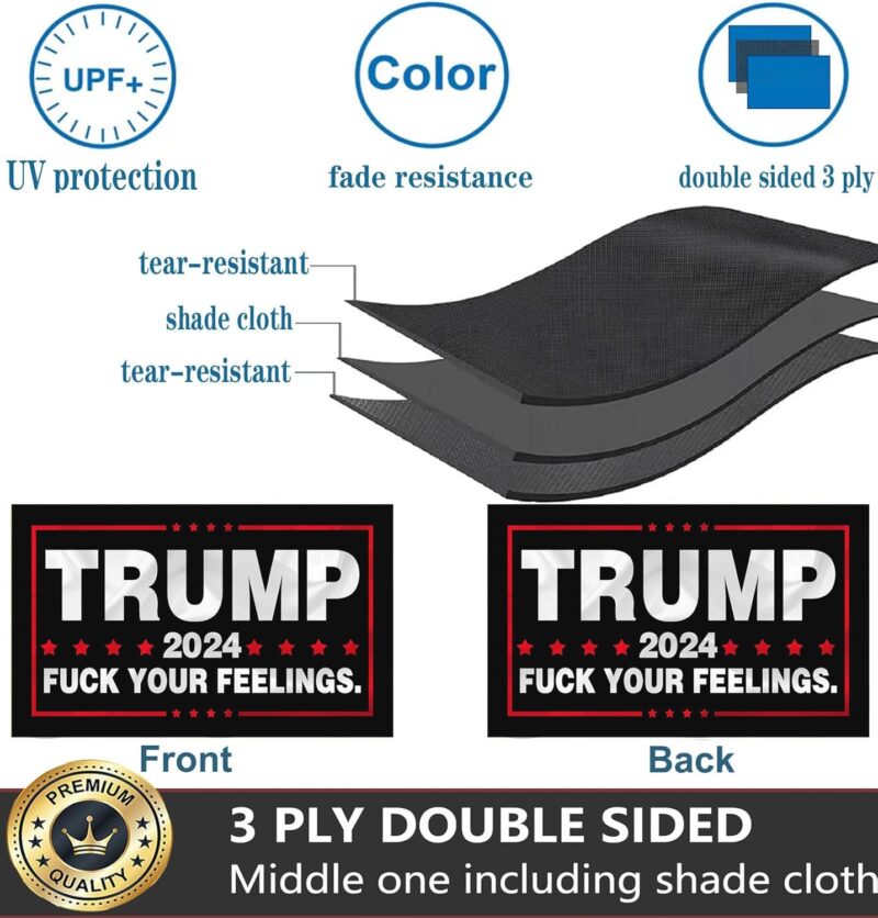 Trump 2024 Flag 3x5 Outdoor Double Sided 3 Ply Heavy Duty Fuck your feeling Trump Flags Banner for Outside with 2 Brass Grommets UV protection Fade Resistant for Rooms Outdoor Indoor Decoration Banner - Image 2