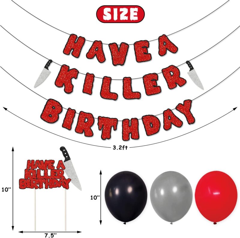 Have a Killer Birthday Party Decorations Kit Friday the 13th Themed Birthday Banner Bloody Cake Topper Balloons for Horror Theme Halloween Birthday Party Photo Props Supplies - Image 4