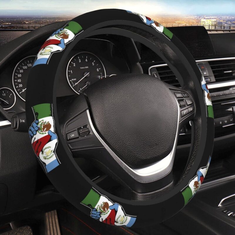 Mexico and Guatemala Mexican and Guatemalan Flag Steering Wheel Cover for Men Women Anti-Slip Elastic Thickened Steering Wheel Cover Universal Fit 15 Inch