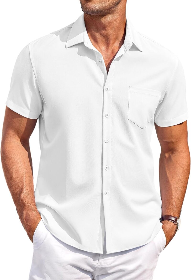 COOFANDY Mens Short Sleeve Shirts Casual Button Down Shirts Summer Beach Shirt Wrinkle Free