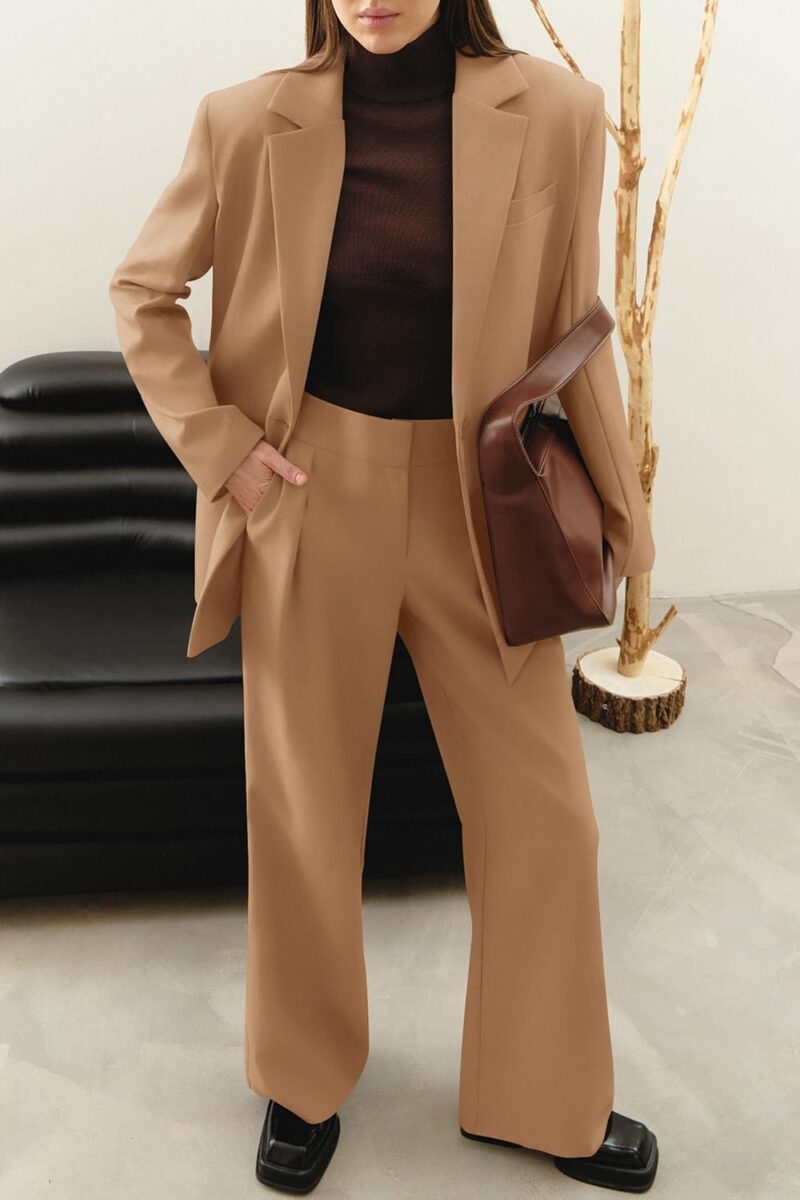 PRETTYGARDEN Women's Fall Two Piece Outfits Blazer Jacket and Wide Leg Pants Pockets Business Casual Suit Sets - Image 8