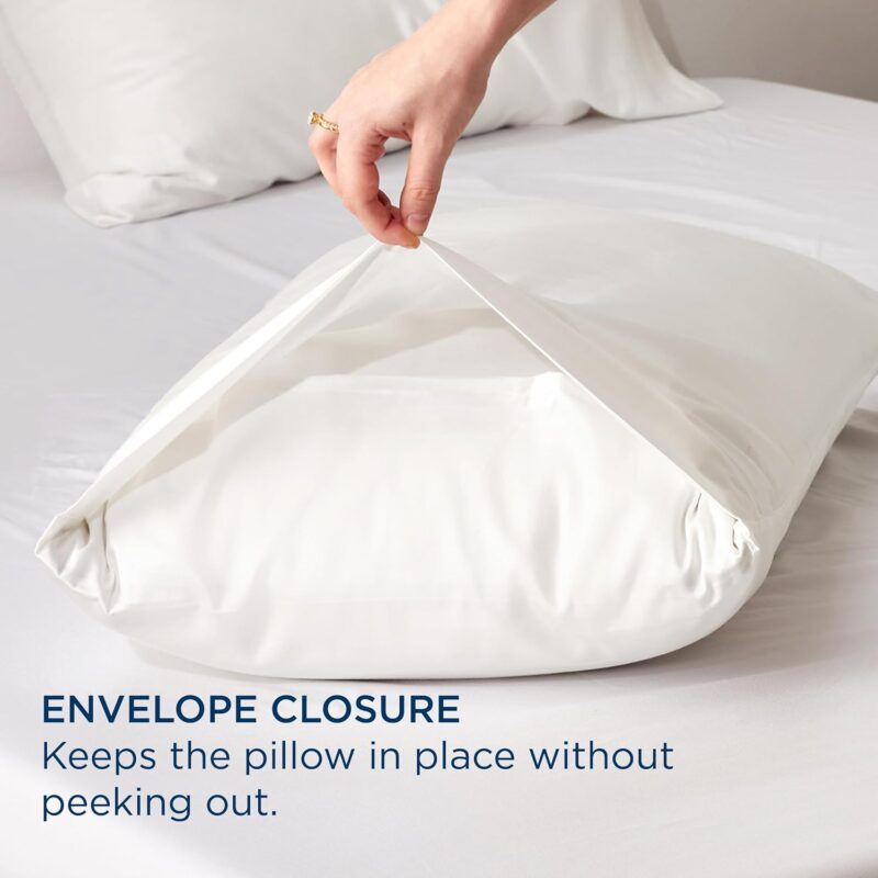 Bedsure Cooling Pillow Cases 2 Pack, Silky Pillowcases for Hair and Skin, Ultra Soft and Breathable Lyocell Cotton Pillowcases with Envelope Closure, White, 20x26 Inches - Image 5