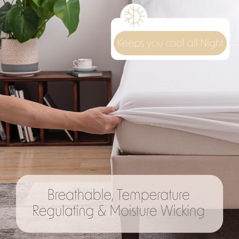 Eucalyptus Lyocell Bed Sheets, Hypoallergenic 100% Organic TENCEL, Thermal Regulating and Moisture Wicking for Hot Sleepers, Superior Thread Quality, Extra Deep Pockets Queen Size - White - Image 6