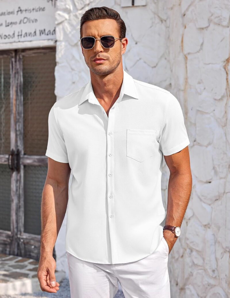 COOFANDY Mens Short Sleeve Shirts Casual Button Down Shirts Summer Beach Shirt Wrinkle Free - Image 3