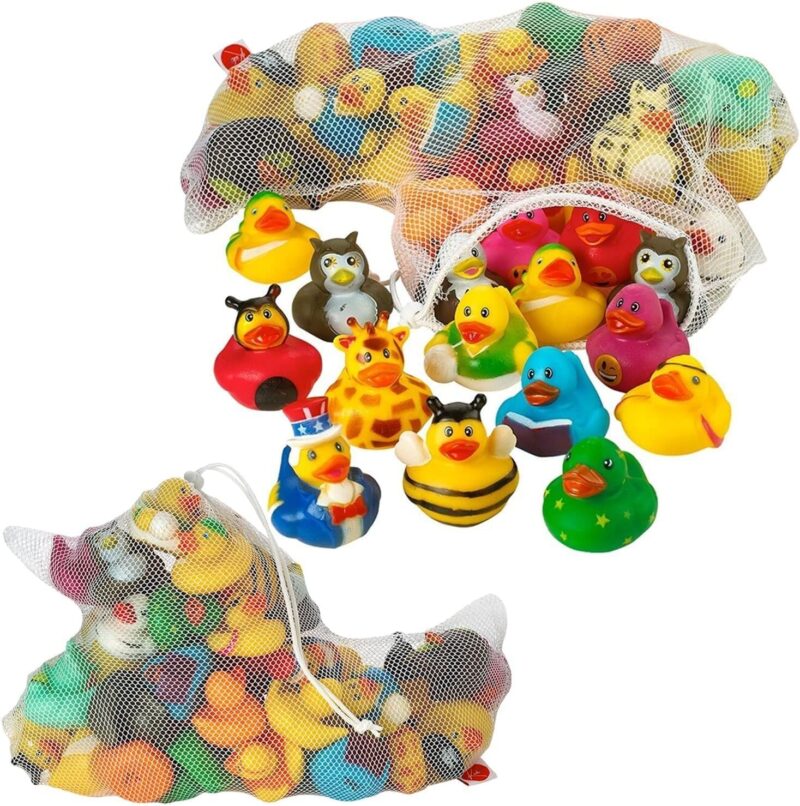 Kicko Assorted Rubber Ducks with Mesh Bag - 50 Ducklings, 2 Inch – Jeep Ducks for Kids, Baby Bath Toys, Sensory Play, Stress Relief, Novelty, Stocking Stuffers, Classroom Prizes, Supplies, Holidays