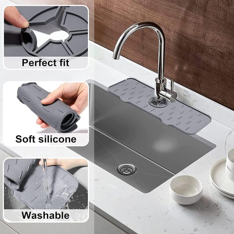 Kitchen Bathroom Silicon Sink Splash Drying Mat, Faucet Drip Protector, Commonly Used Sink Accessories In Bars, Rvs, Kitchens, Bathrooms And Farmhouses. - Image 2