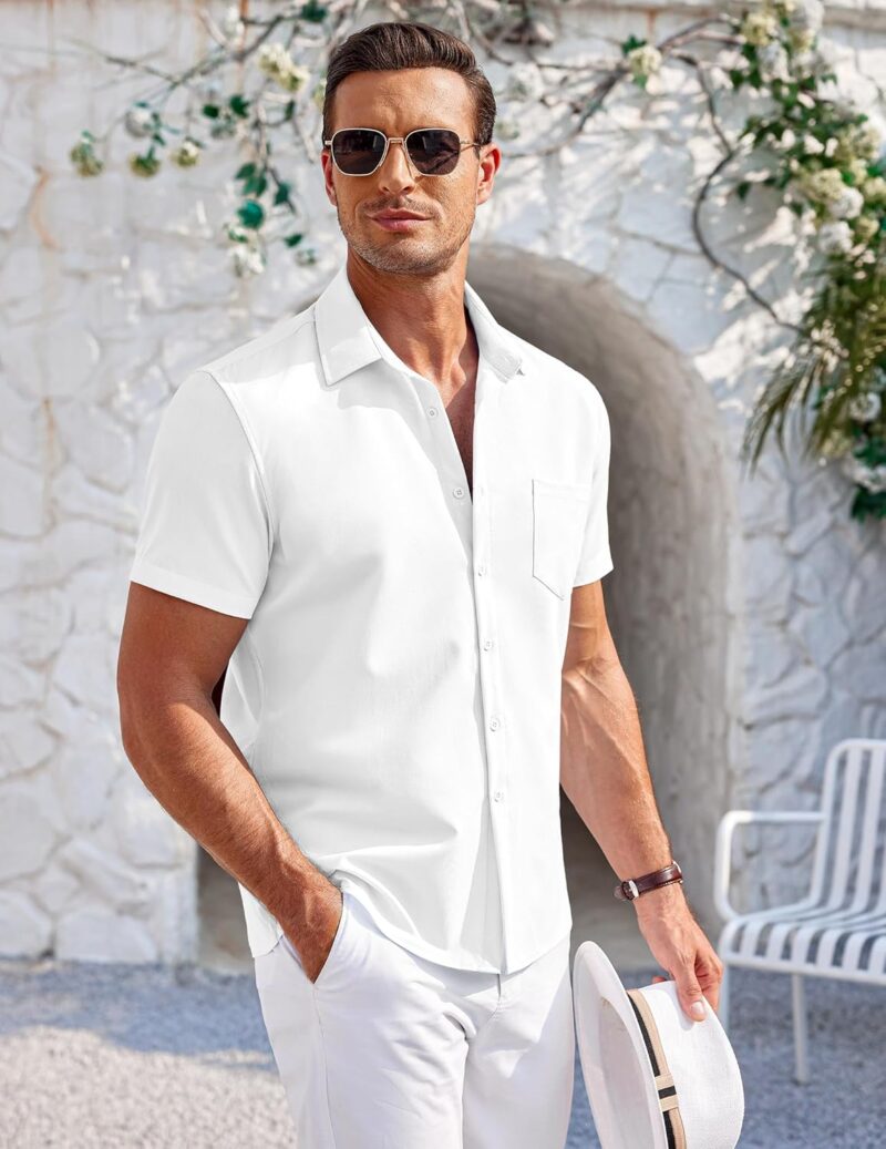 COOFANDY Mens Short Sleeve Shirts Casual Button Down Shirts Summer Beach Shirt Wrinkle Free - Image 2