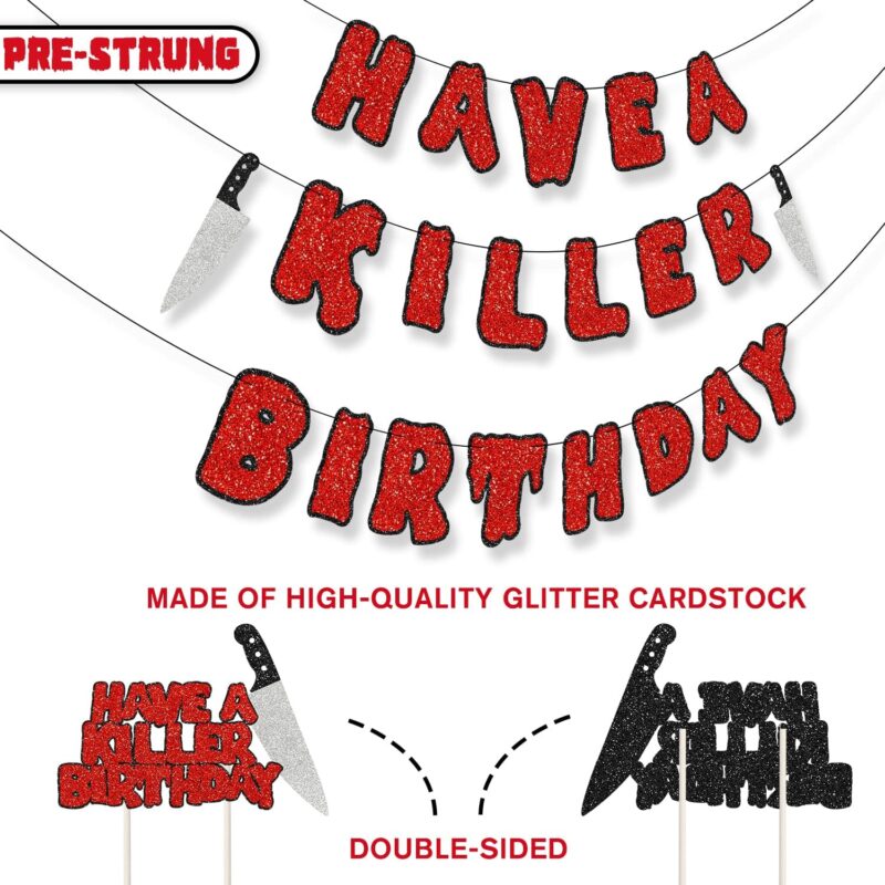 Have a Killer Birthday Party Decorations Kit Friday the 13th Themed Birthday Banner Bloody Cake Topper Balloons for Horror Theme Halloween Birthday Party Photo Props Supplies - Image 3