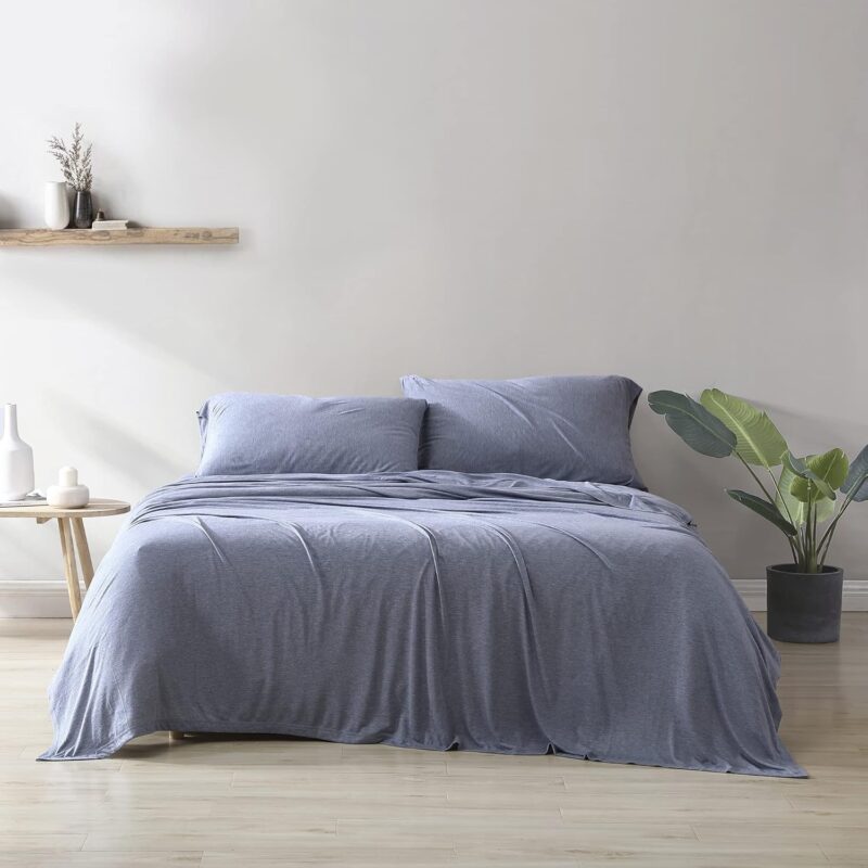 Brielle Home Tencel Modal – 100% Modal, Beech Tree Fiber – T-Shirt Jersey Knit – Cooling, Breathable, Wrinkle Resistant – Sheet Set, Heather Blue, Full - Image 2