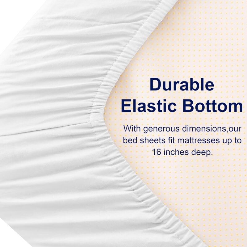 subrtex King Sheet Set Cotton Tencel Lyocell Bed Sheets Deep Pockets Bedding Sheets & Pillowcases Set, Luxury Hotel, Silky Soft, Cooling Sheets Sets 4 Piece White - Image 3