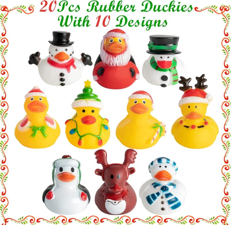 Haooryx 20Pcs Christmas Rubber Duckies Toys, Fancy Novelty Christmas Ducks Party Decorations for Kids Classroom Prizes Ducky Birthday Gift Xmas Winter Holiday Party Favors Goodie Bag Fillers - Image 2