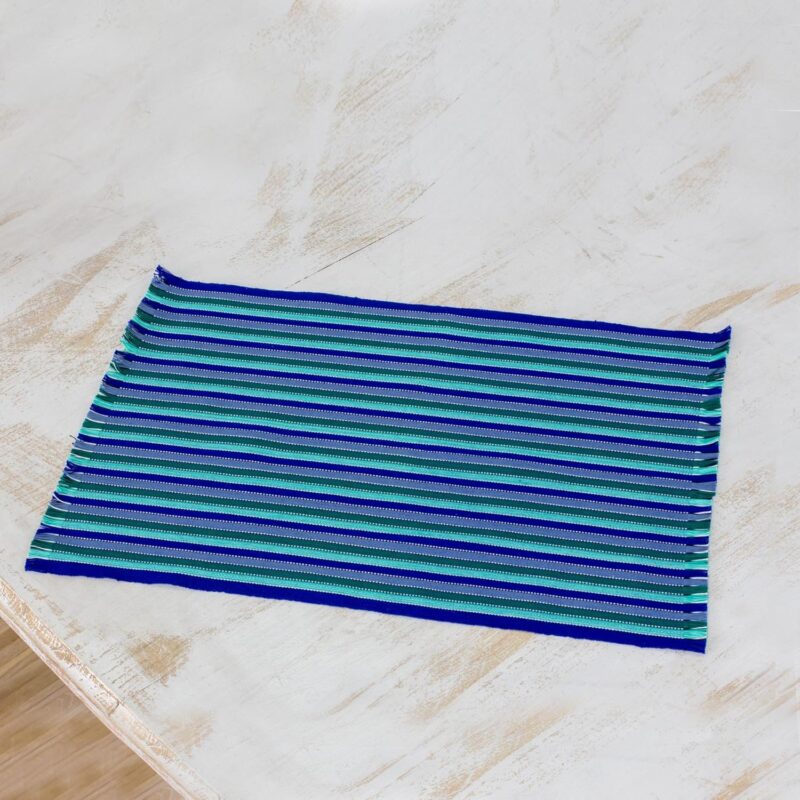 NOVICA Artisan Handmade Cotton Placemats Striped in Blue from Guatemala Tableware 'Colors of The Sea'(Set of 6) - Image 5