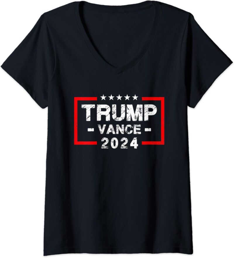 Womens Trump Vance 2024 US Flag - Election President 2024 V-Neck T-Shirt