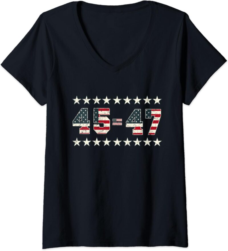 Womens Pro Trump 2024 45th Potus 45=47 President 2024 Trump V-Neck T-Shirt