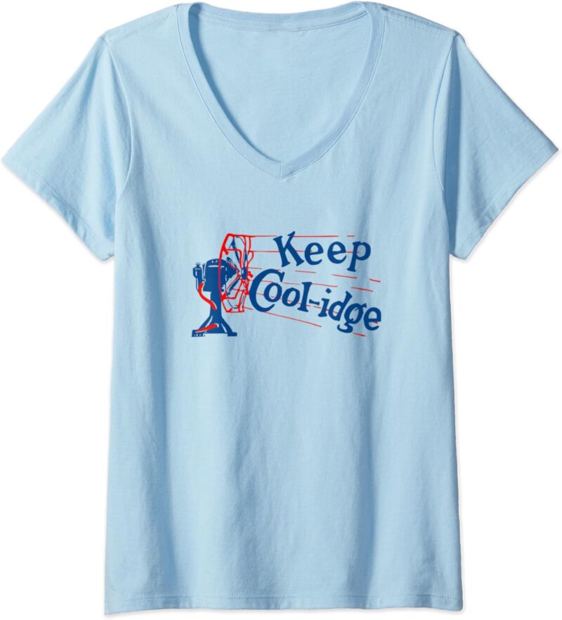 Womens President Calvin Coolidge Vintage Political Campaign Button V-Neck T-Shirt