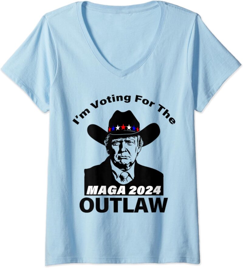 Womens Donald Trump MAGA I'm Voting For The Outlaw 2024 President V-Neck T-Shirt