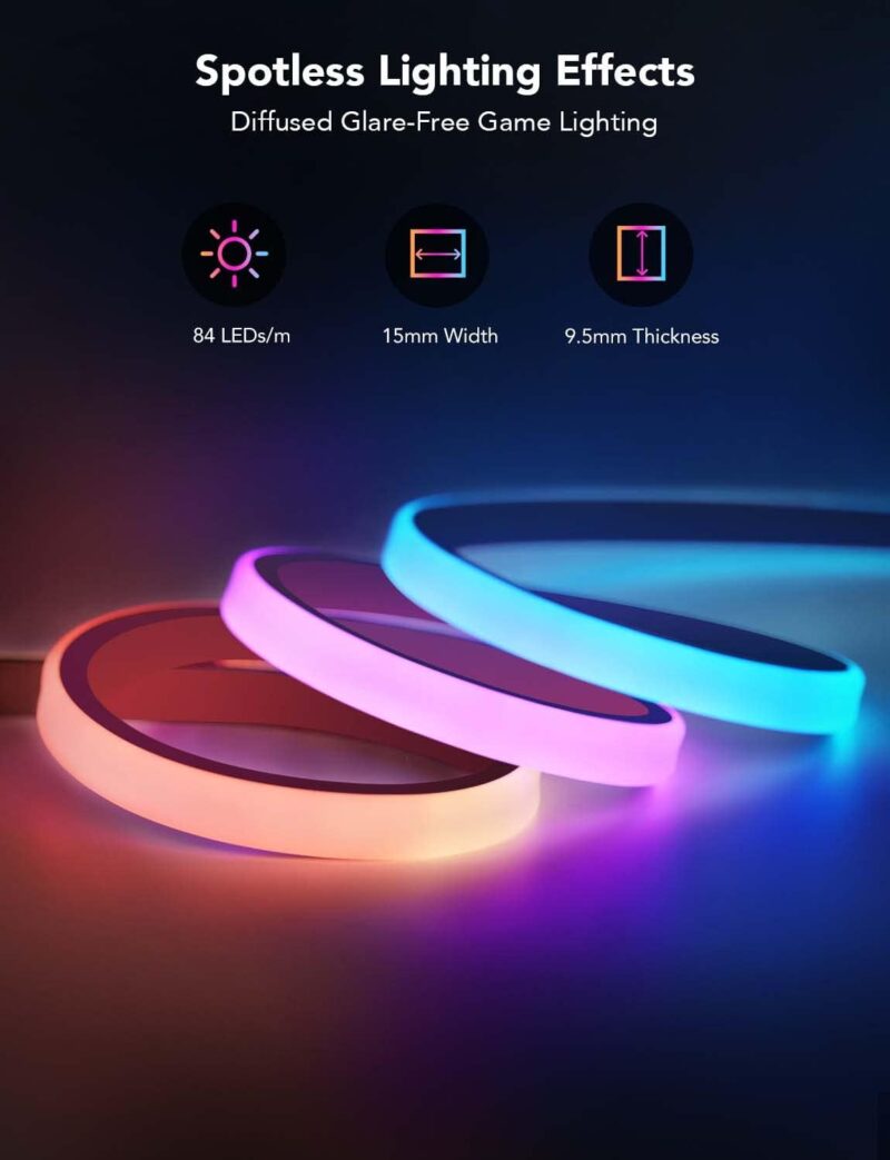 Govee RGBIC Gaming Lights, 10ft Neon Rope Lights Soft Lighting for Gaming Desks, LED Strip Lights Syncing with Razer Chroma, Support Cutting, Smart App Control, Music Sync, Adapter (Only 2.4G Wi-Fi) - Image 3